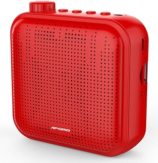 Voice Amplifier, 12W Rechargeable PA system (1200mAh) With Wired Microphone for Teachers, Tour Guide and more (Red)