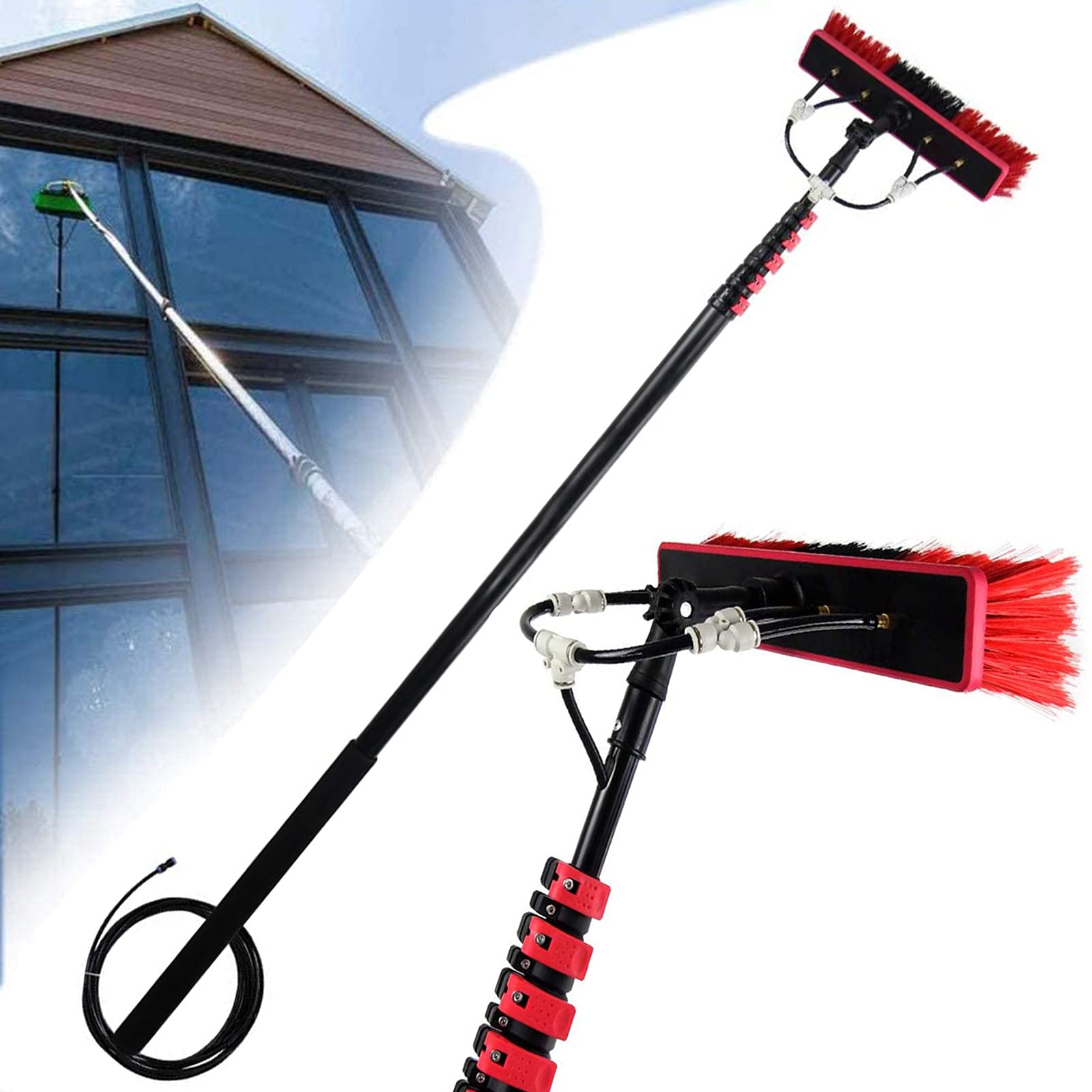 Kit de Cepillo cópico con alimentación de Agua Limpiador Extensible para Ventanas de Exteriores Limpieza de Paneles solares y fotovoltaicos Cabezal de Cepillo de 55 cm 7 2 m/24 torte
