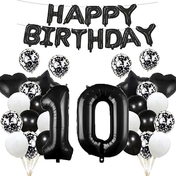 GLZLMM 10th Birthday Balloon 10th Birthday Decorations Black 10 Balloons Happy 10th Birthday Party Supplies Number 10 Foil Mylar Balloons Latex Balloon for Girls,Boys,Women,Men