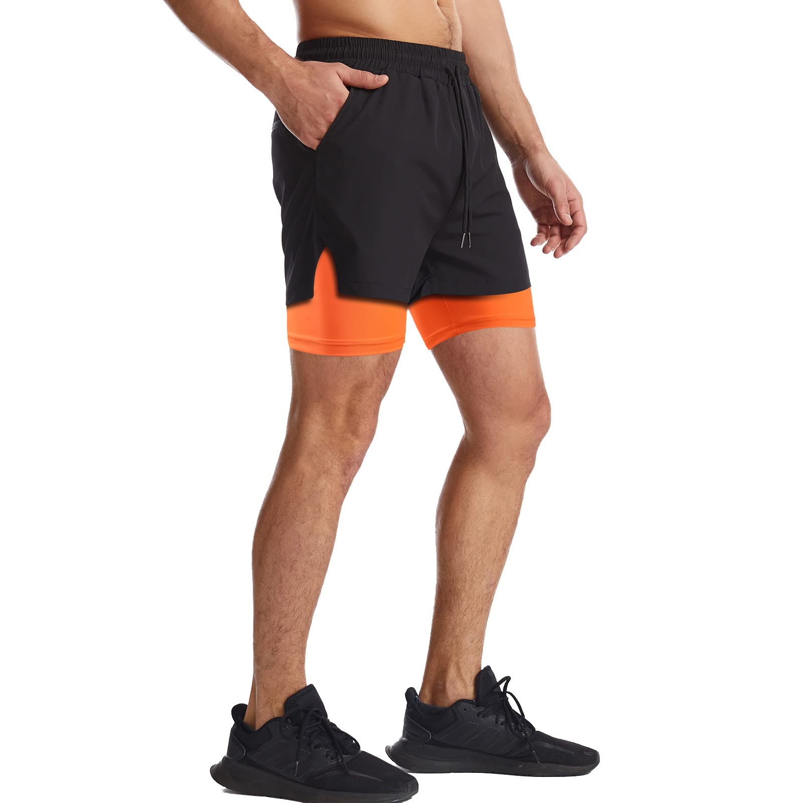 Danfiki Pantaloncini Sportivi da Uomo Running Shorts Asciugatura Rapida con Tasca per Jogging Tennis Fitness Allenamento 2 in 1