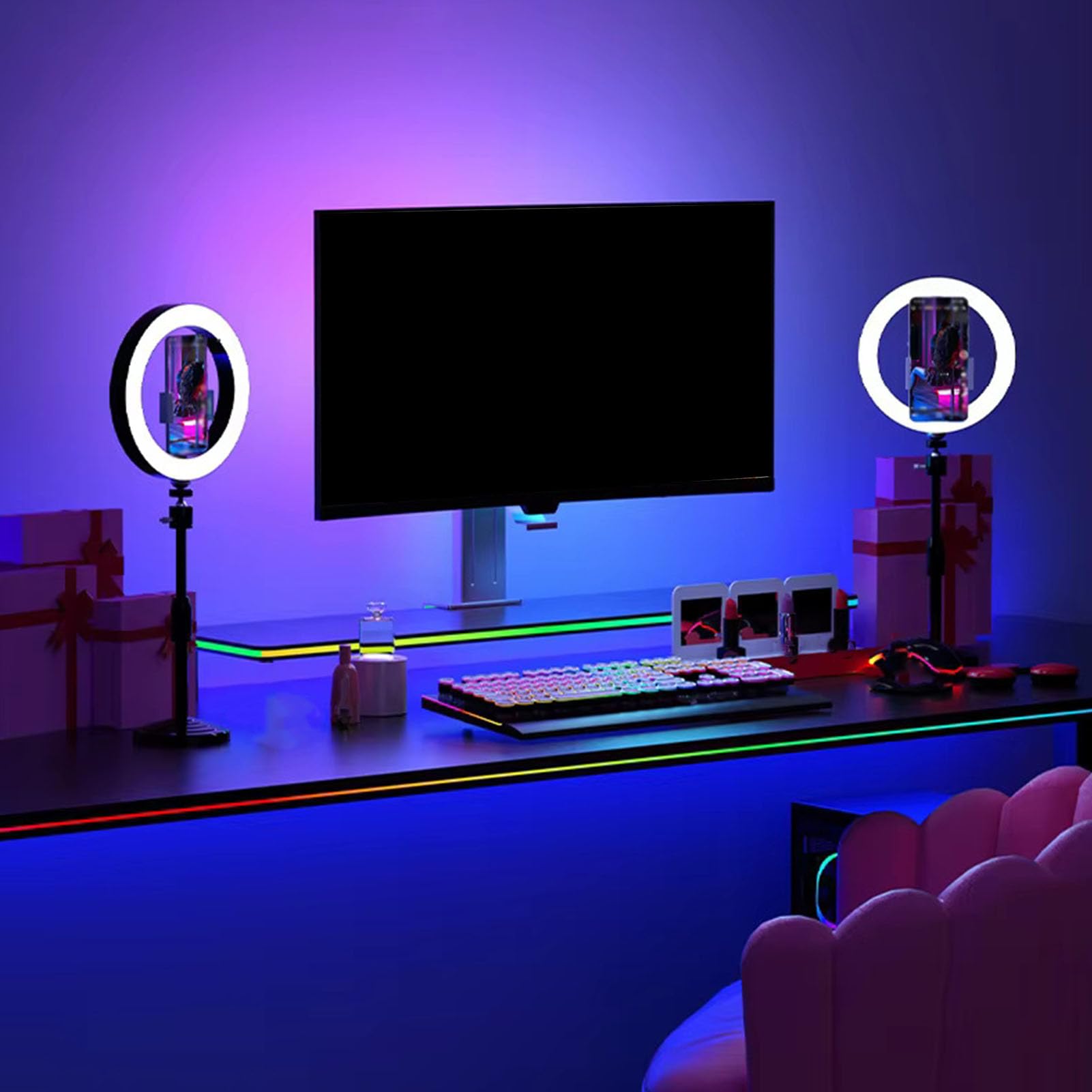 Garsent Striscia a LED Schermata del Computer Luce, RGB PC Schermo Sincronizzazione Retroilluminazione per Display Desktop da 32 Pollici, Riconoscimento del Colore dello Schermo Multi