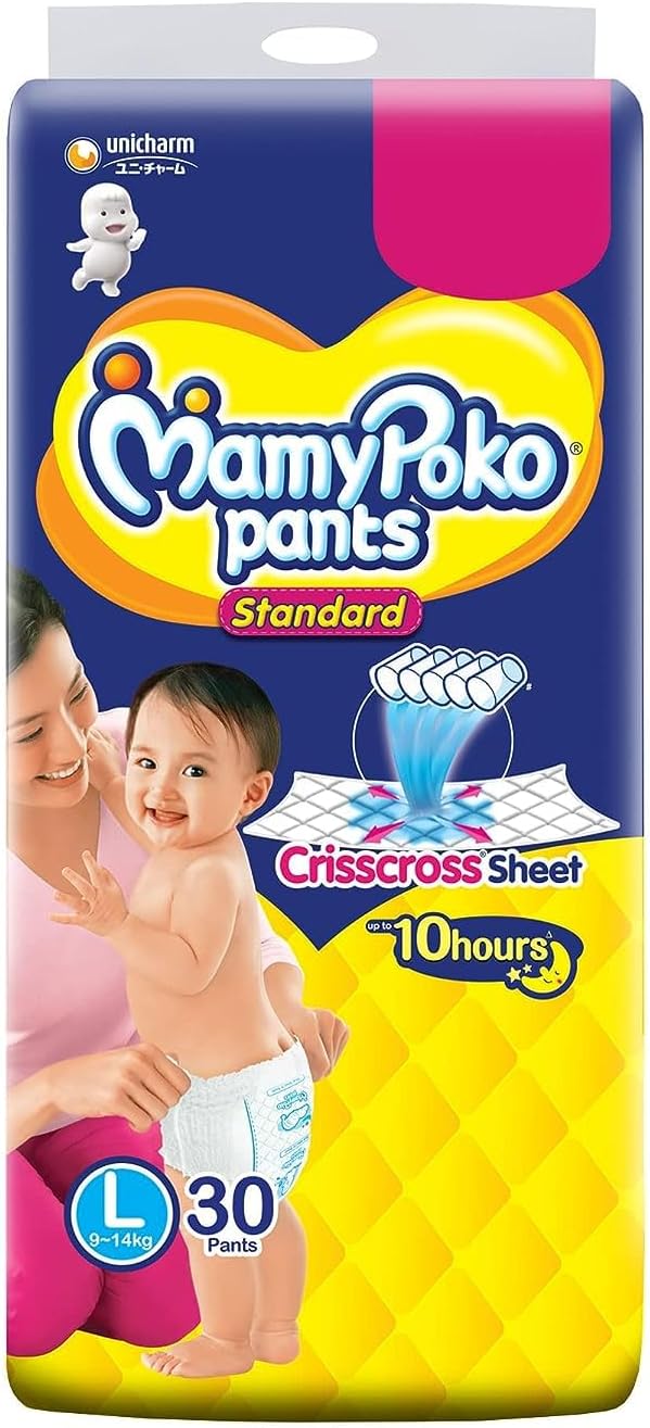 MamyPoko Pants Standard Diaper, Size L30, 9-14 Kg (30 Counts)
