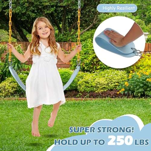 Image of Sunnyglade 2PCS Swings Seats Heavy Duty with 66 inch Chain, Playground Swing Set Accessories Replacement with Snap Hooks, Support 250lb (2, Pastel Blue)