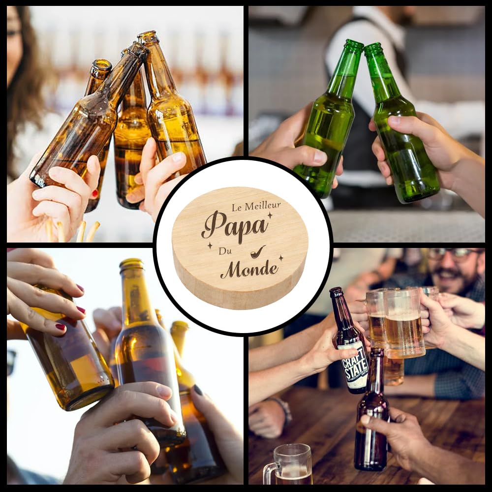 Décapsuleur Bois "Meilleur Papa Du Monde" - Cadeau Original Pour Père, Anniversaire, Fête Des Pères