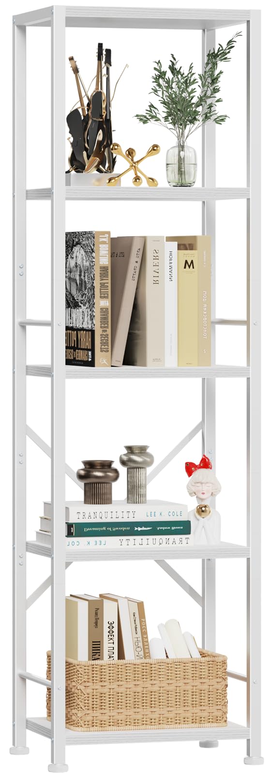 Amazon.com: Furologee White Bookshelf 5 Tier Bookcase, Tall Narrow