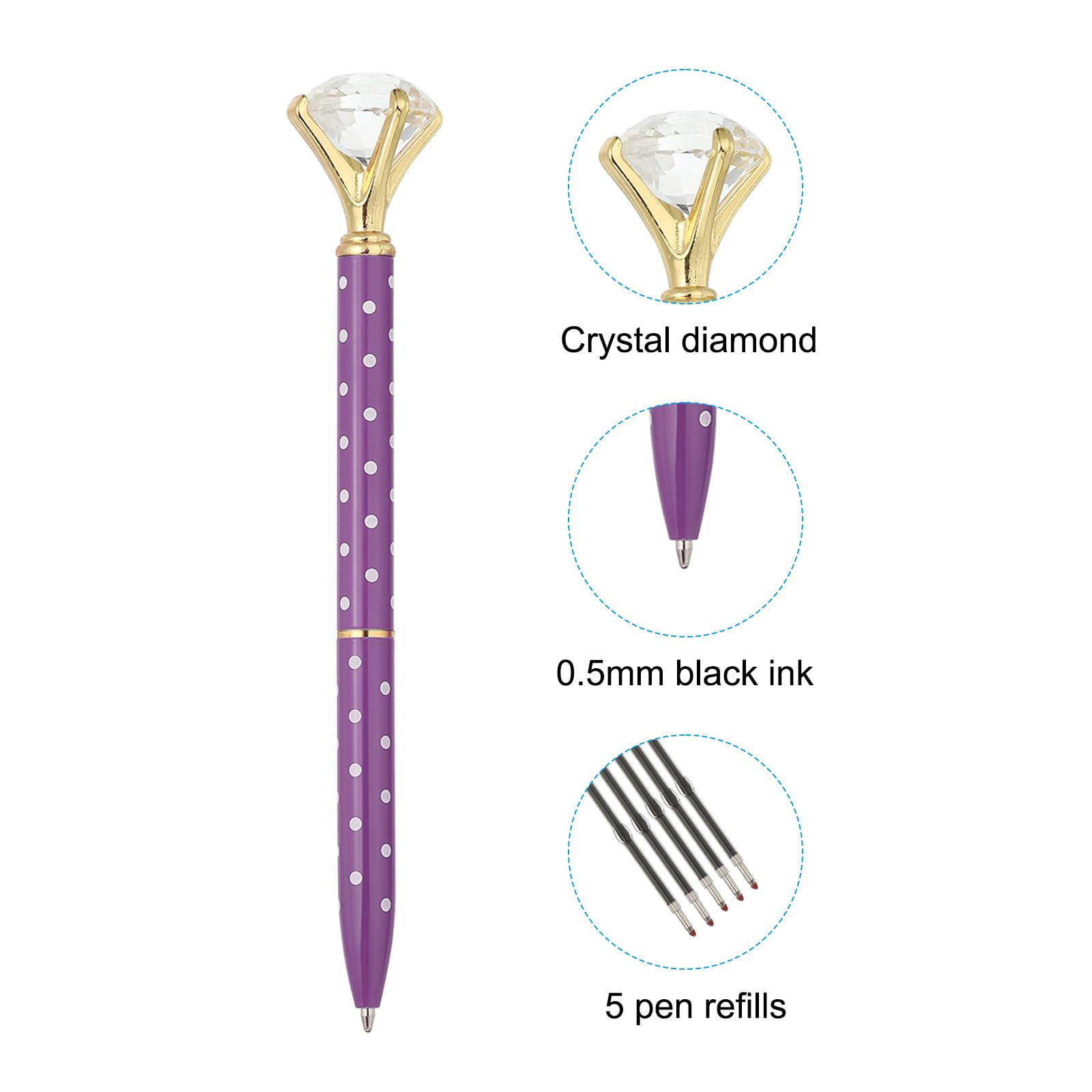 PATIKIL Black Ink Ballpoint Pen, 12 Pack Crystal Diamond Twist Metal Pen 1.0mm Medium Point for Note Taking Journaling Purple - Image 3