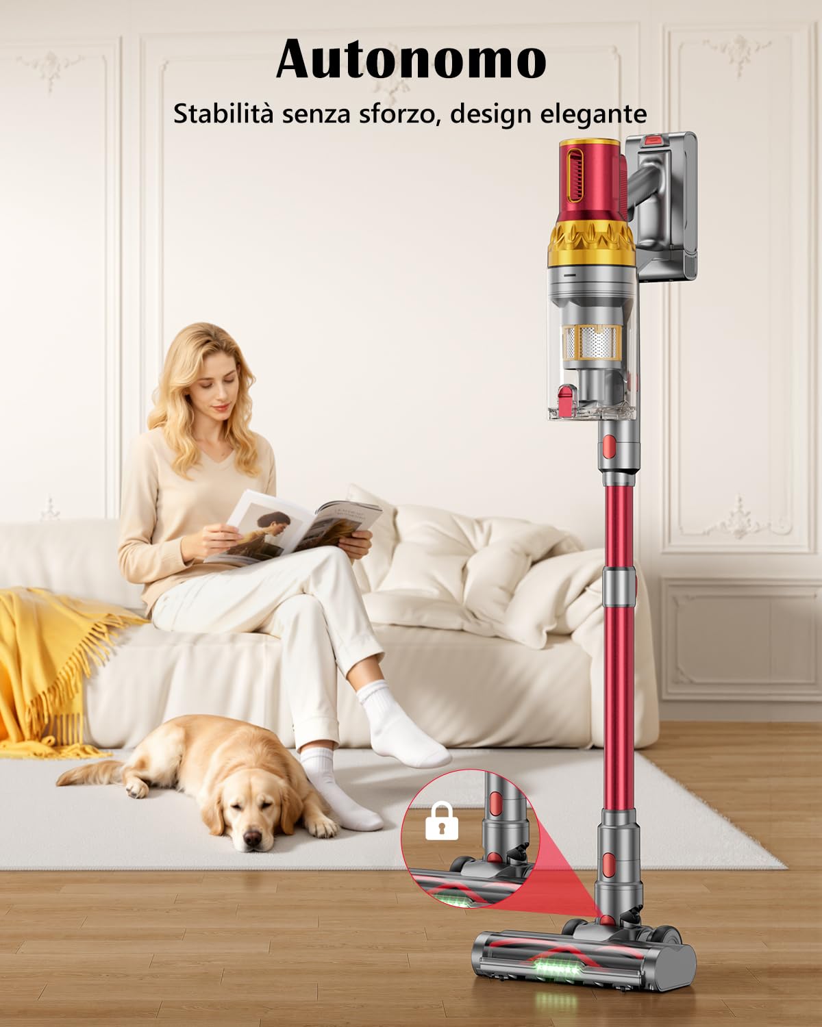 60Kpa&600W Aspirapolvere Senza Fili, 75Mins Scopa Elettrica Senza Aspirapolvere Senza Fili Potente, 11 Stadi Filtrati con supporto di ricarica da parete/Schermo OLED Smart, Anti-Avvolgimento