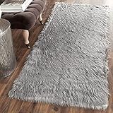 SAFAVIEH Faux Sheep Skin Collection Runner Rug - 2'6' x 6', Grey, Silken Glam Design, Non-Shedding & Easy Care, 2.35-inch Thick Ideal for High Traffic Areas in Living Room, Bedroom (FSS235D)