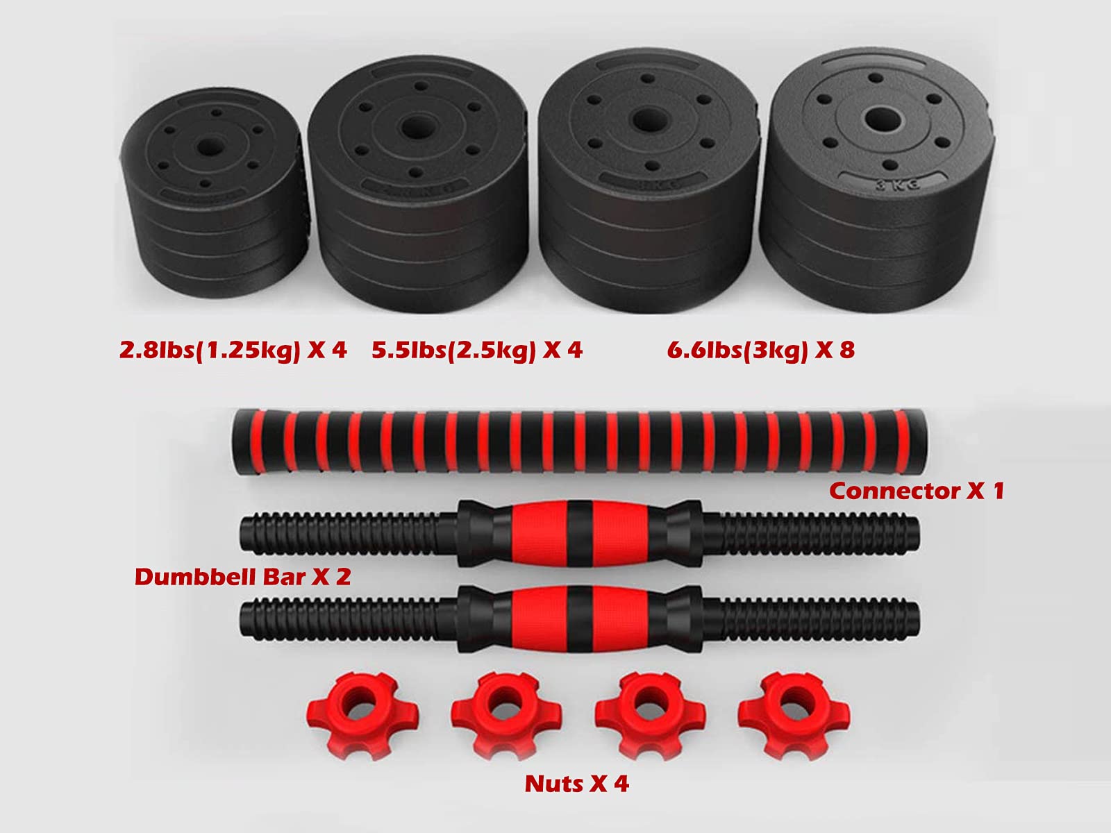 Adjustable Weight Dumbbells Set to 88Lbs, Free Weight Dumbbell with Connecting Rod Used As Dumbbell Barbell set, for Men and Women Home Gym Work Out Training Fitness Equipment All-Purpose