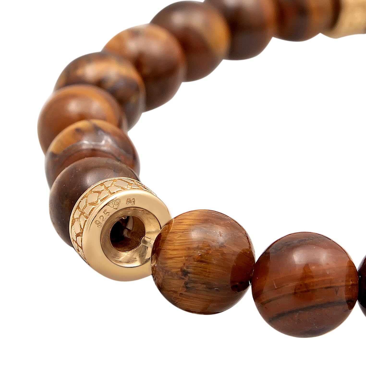 Kuzzoi Buddha Herren Edelstein Armband elastisch aus Perlen (8 mm) | Naturstein mit Beads 925 Silber oxidiert Länge 19 21 cm