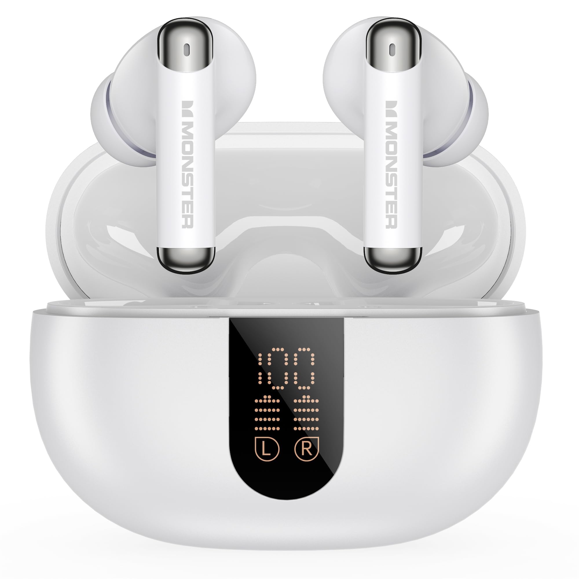 Monster N-Lite 211 Wireless Earbuds, Bluetooth 6.0 Stereo Headphones with Powerful Bass, Built-in Noise-Cancelling Mic for Clear Calls, LED Display, 36H Playtime, IPX5 Waterproof Design for Sports