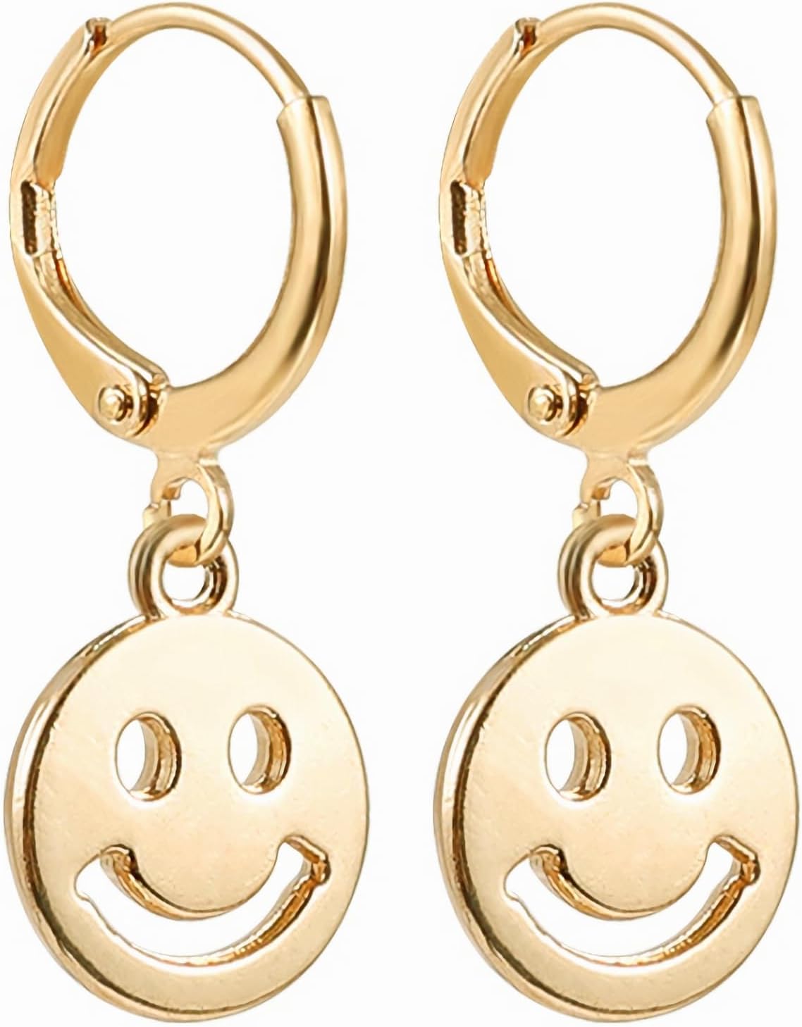 Smiley Face Earrings Huggie Hoop Y2K Preppy Happy Lightning Bolt Heart Star Small Dangle Colorful Gold White Red Pink Yellow Blue Jewelry