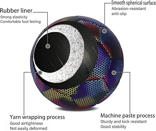 Miniatura 3 de DGZC Pelotas de fútbol reflectantes con flash de cámara que reflejan el fútbol holográfico deportivo para interiores y exteriores