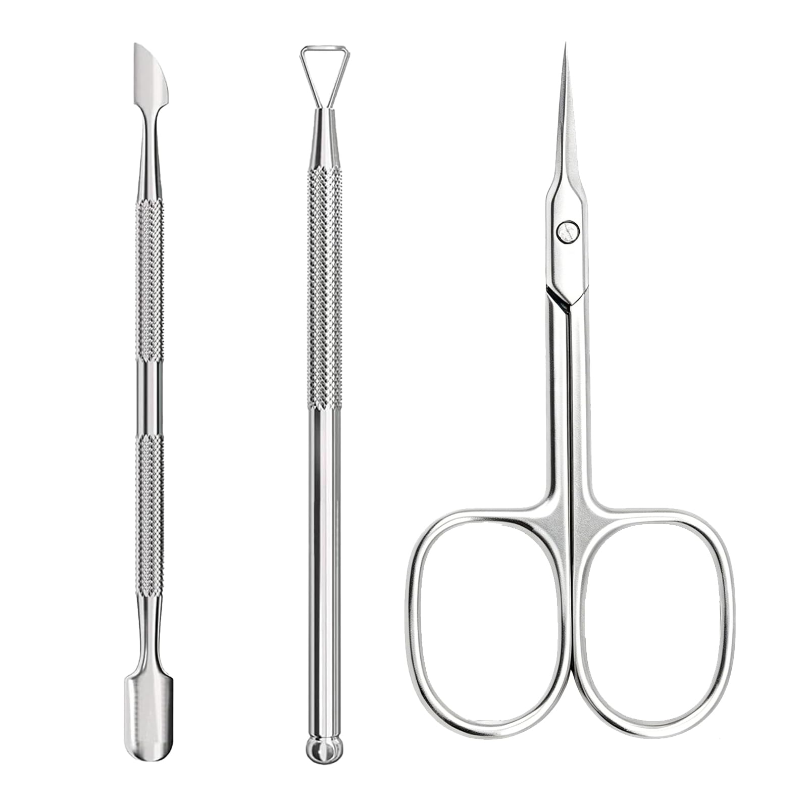 3 PCS SET Manicure Tool Set for Nail Care, Cuticle Cutter Scissors Small, Stainless Steel Cuticle Pusher with Mini Scissors, Home Salon and Travel Grooming Kit for Daily Nail Maintenance-image-30