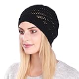 Women Summer Beanies Knit Hats, Single-Layer Mesh Slouchy Lightweight Thin Crochet Caps (Black)