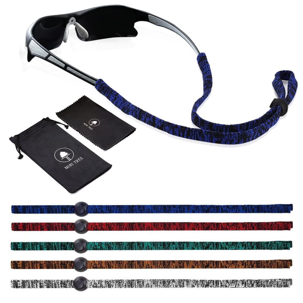 Mini Tree5 PCS Sports Eyeglass Strap Sunglasses Lanyard Adjustable Non-Slip Eyewear Retainer Glass Cord for Running Camping Reading Outdoor (Mix colors)