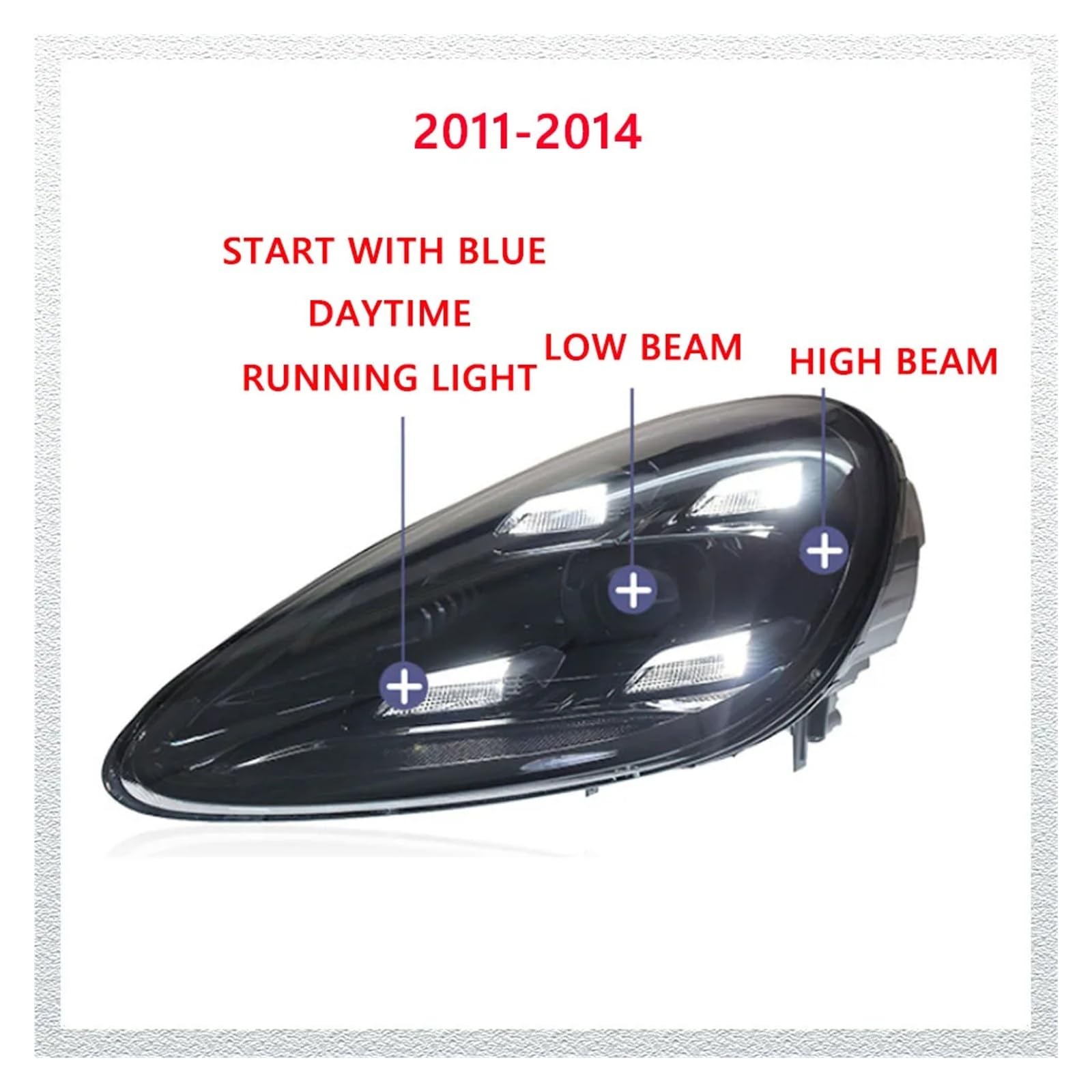 Pasuje do Pors//che Cayenne 958 11-18 Start niebieska dioda LED DRL reflektor samochodowy montaż sygnału akcesoria samochodowe(11-14,With start blue)