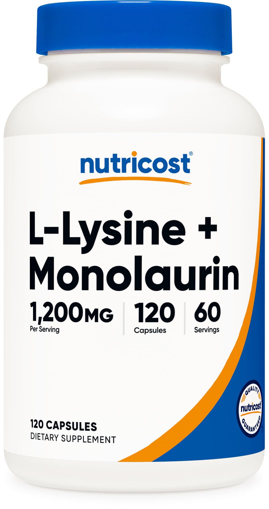 Nutricost L-Lysine + Monolaurin (1,200mg) 120 Capsules, 60 Servings