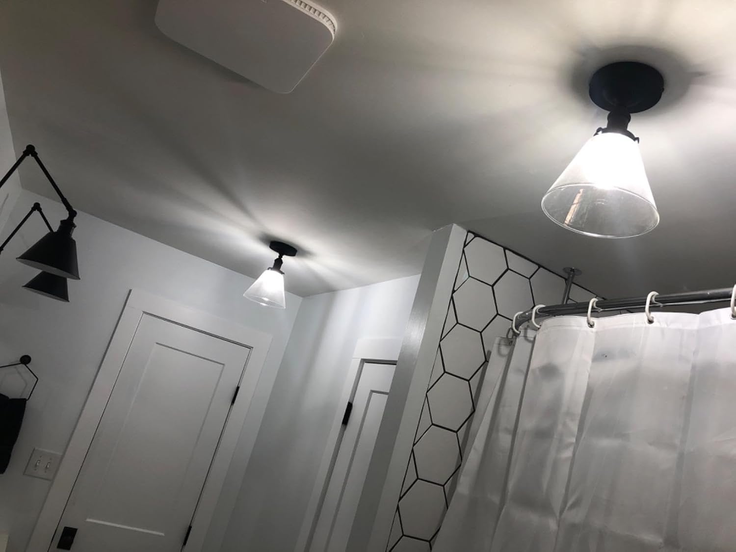 PERMO Modern Small Semi Flush Mount Ceiling Pendant Light Glass Ceiling Lights Hallway Fixtures with Funnel Glass Lampshade, 1-Light (Black)