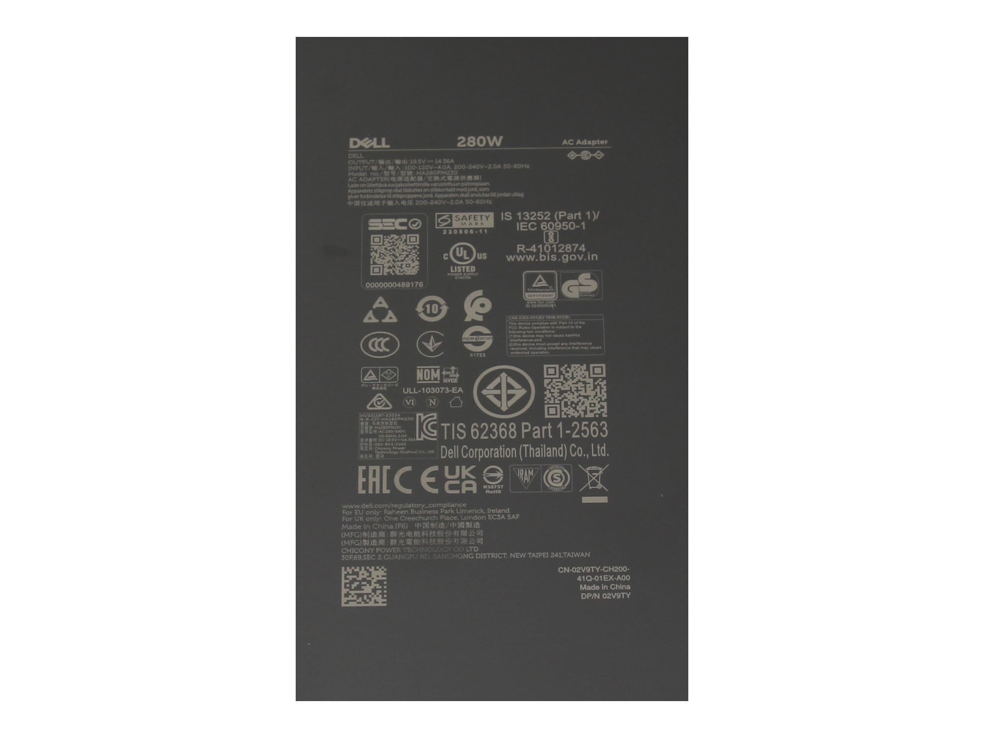 Dell CN-02V9TY Original Netzteil 280,0 Watt Flache Bauform für G16 (7630)