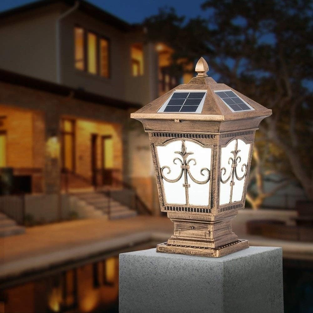 Lantern,LED Solar Lawn Torch Floor Lamp Outdoor Waterproof Pillar Lantern Aluminum Glass Column Light