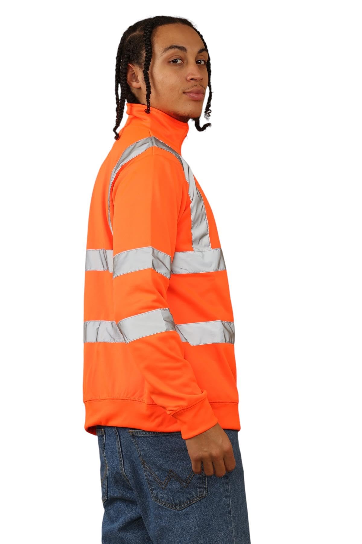 Homme Veste Haute Visibilité, Quart Pull Homme Zippé, Veste Réfléchissante, Manches Longues Sweat Polaire Pull Securite