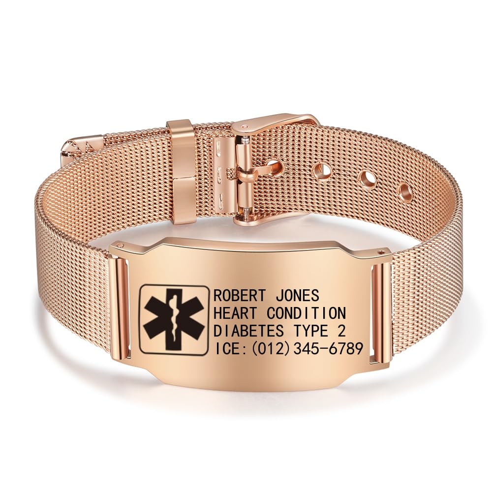 Custom Medical Bracelet for Women Men - Personalized Engraved Stainless Steel Waterproof Emergency Alert Medical ID Bracelet Allergy Wristband