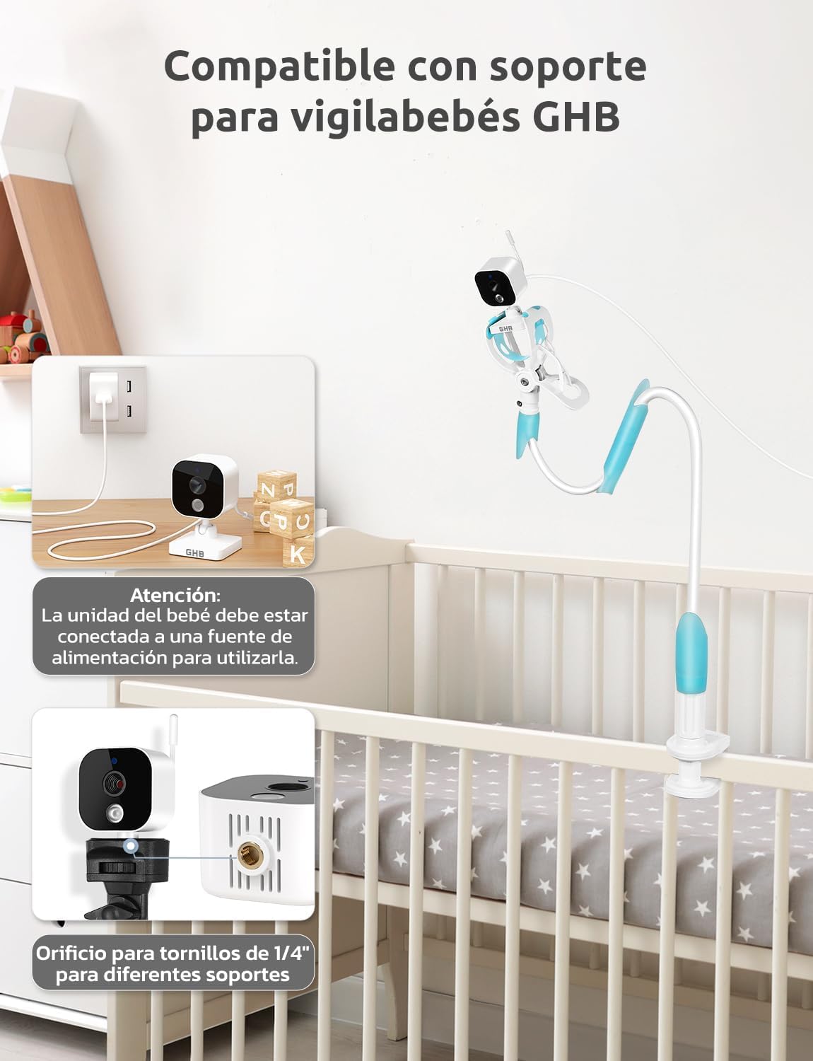 GHB Camara Vigilancia Bebe con 5" HD Vigilabebes con Camara Duración de Batería 168 Horas Pantalla Dividida, 4×Zoom, Comunicación Bidirecciona Escucha Bebe