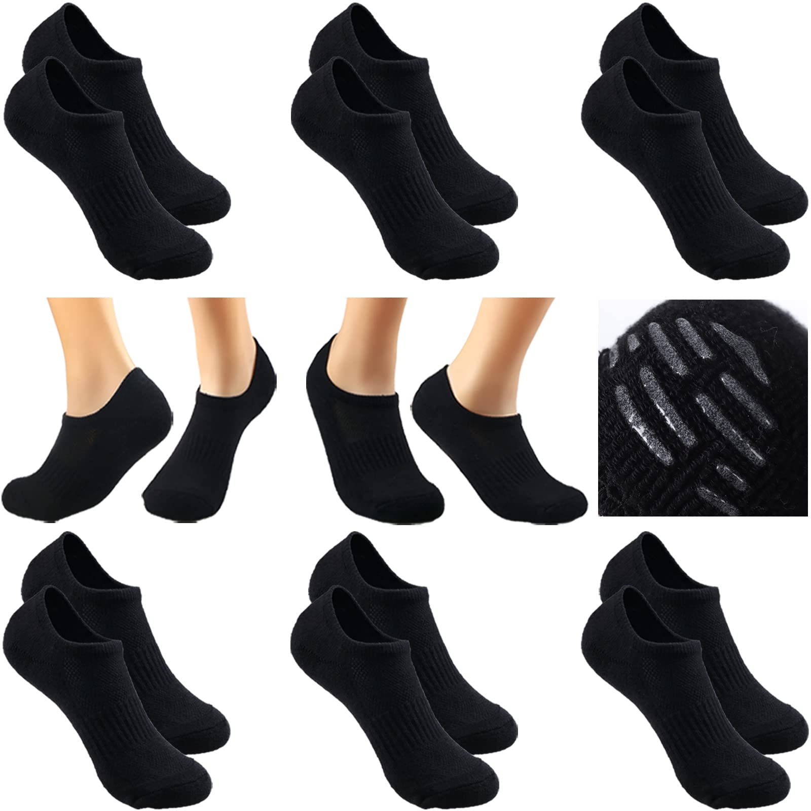 6/ 9 Pairs Ankle Socks for Women Athletic Running Socks Winter Warm Low Cut Thick Socks Non Slip No Show Fit 6-9/ 9-11/ 8-12