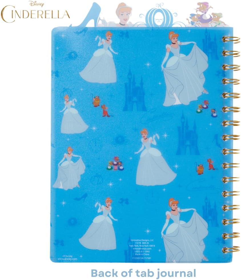 Disney Cinderella Tab Journal Notebook, Spiral Bound, 96 Lined Pages, 8 x 7 inches