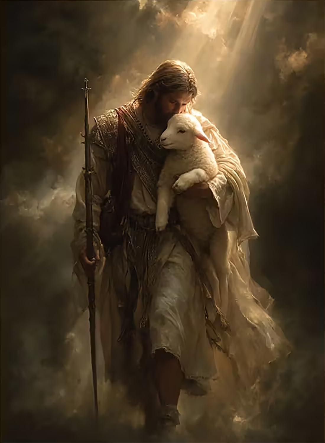 YOLENIX Diamond Art Kits for Adults Beginner,Jesus and The Lamb DIY Modern Diamond Painting Kits 5D Diamond Dots Gem Art Crafts with Tools,Round Full Drill Crafts for Home Wall Decor&Gift-12x16in