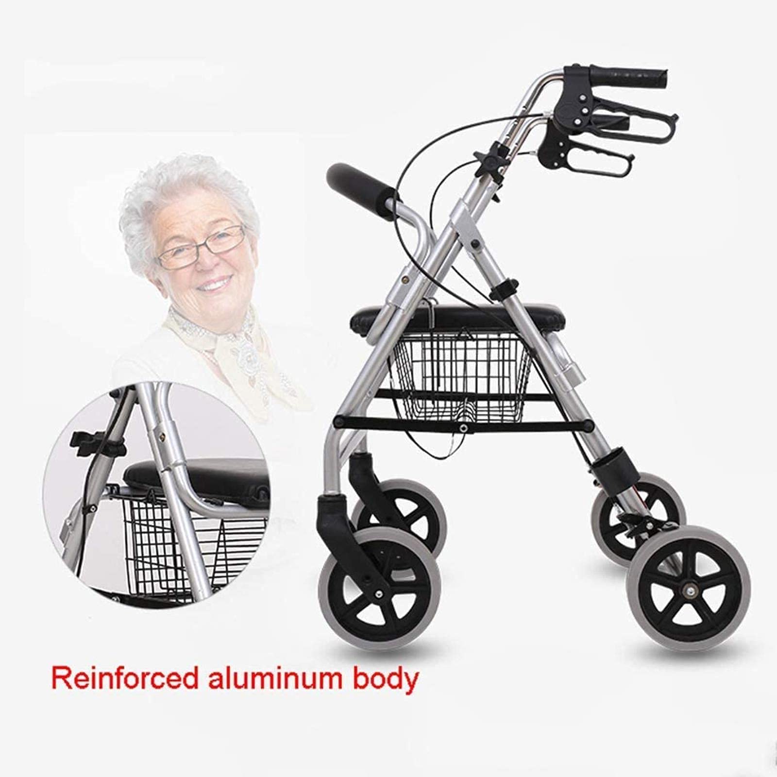 Rollator Walker Walker z siedziskiem i kołami, składany pionowy Rollator dla starszych mężczyzn, uwolniony, regulowana wysokość podłokietnika, wsparcie 500 funtów