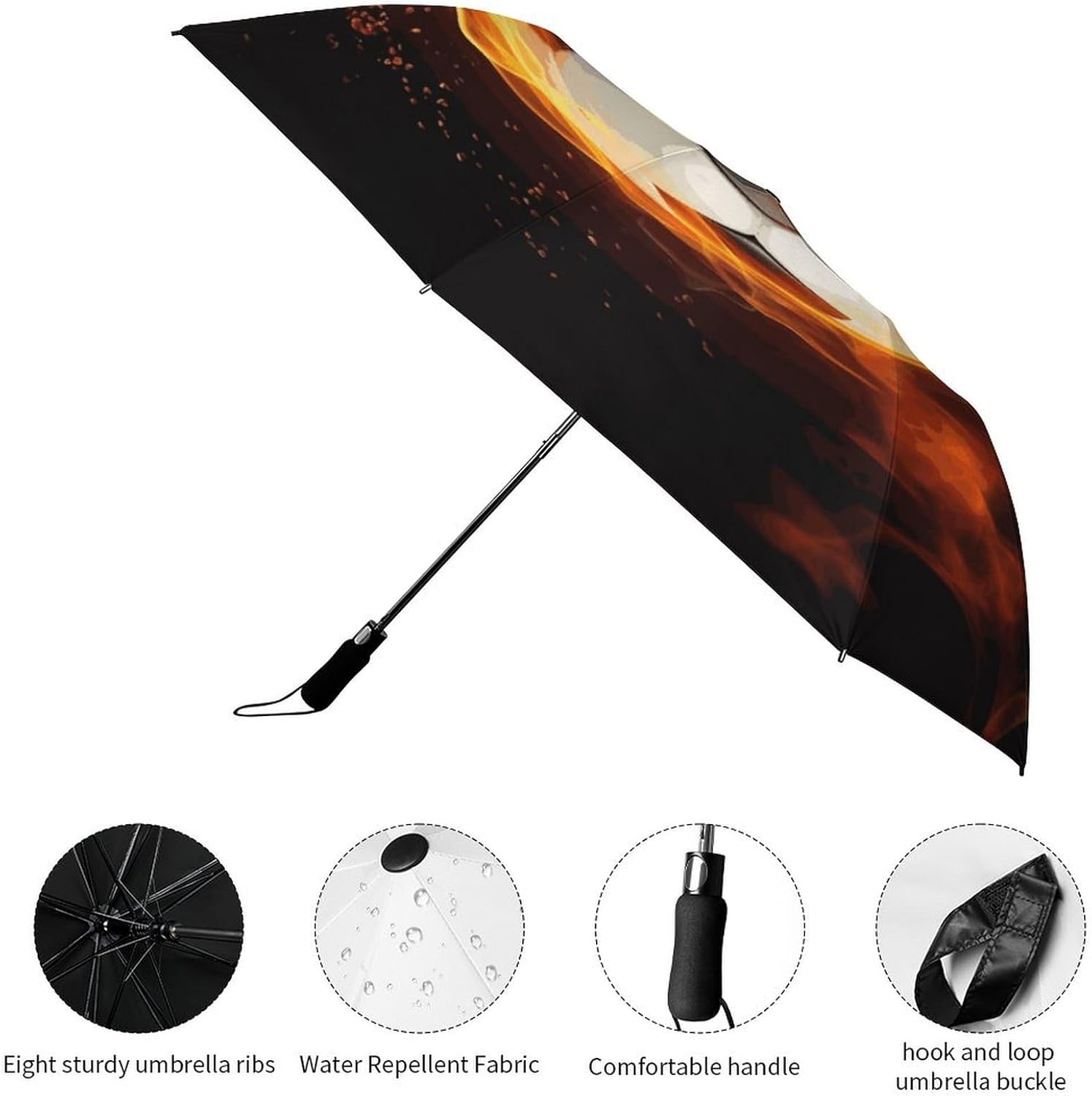 Soccer Flame Umbrella Extra Large Folding, Travel Umbrella Windproof, Compact, Golf Umbrella With Unique Patterns, Fashionable And Beautiful for Men And Women.