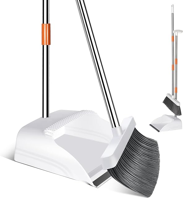 Masthome Long Handled Dustpan and Brush Set, Upright Broom and Dustpan Set with Comb Teeth, Household Dust Pan with Sweeping Brush for Home Office Lobby Sweeping