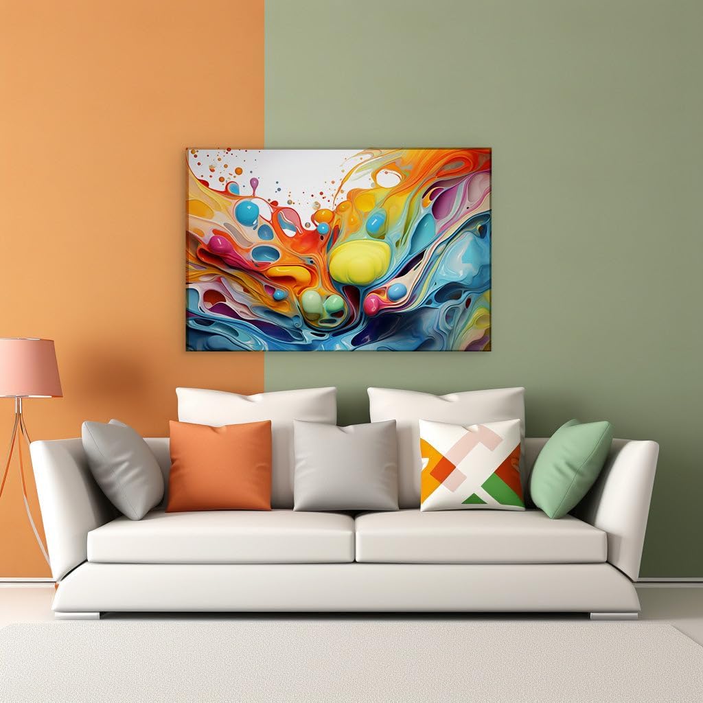 Canvas for Living room. Energizing Spectrum: A Dance of Digital Hues and Fluid Motion, 27 x 18 inch Canvas Wall Art - Modernist Expressions - Modern Home Decor