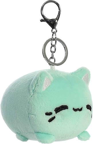 Aurora Encantador llavero Meowchi de menta de durazno sabroso, diseño brillante y colorido, peluche de exhibición, menta, 3.5 pulgadas