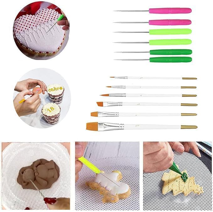 Kit de decoración de galletas, incluye 2 tocadiscos acrílicos para galletas, 6 agujas de escritura de galletas, 4 alfombrillas de malla de silicona, 6 cepillos de decoración de galletas, 8 parachoques 3