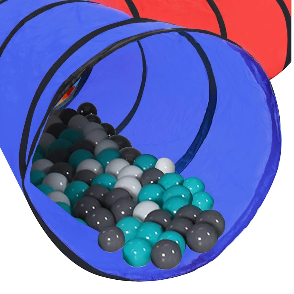 Spieltunnel mit 250 Bällen Mehrfarbig, Polyester und Stahl, 250x250x48 cm, 4 Tunnel, faltbar für Kinderzimmer und Garten, Krabbeltunnel für Kinder, Outdoor und Indoor Spielhaus