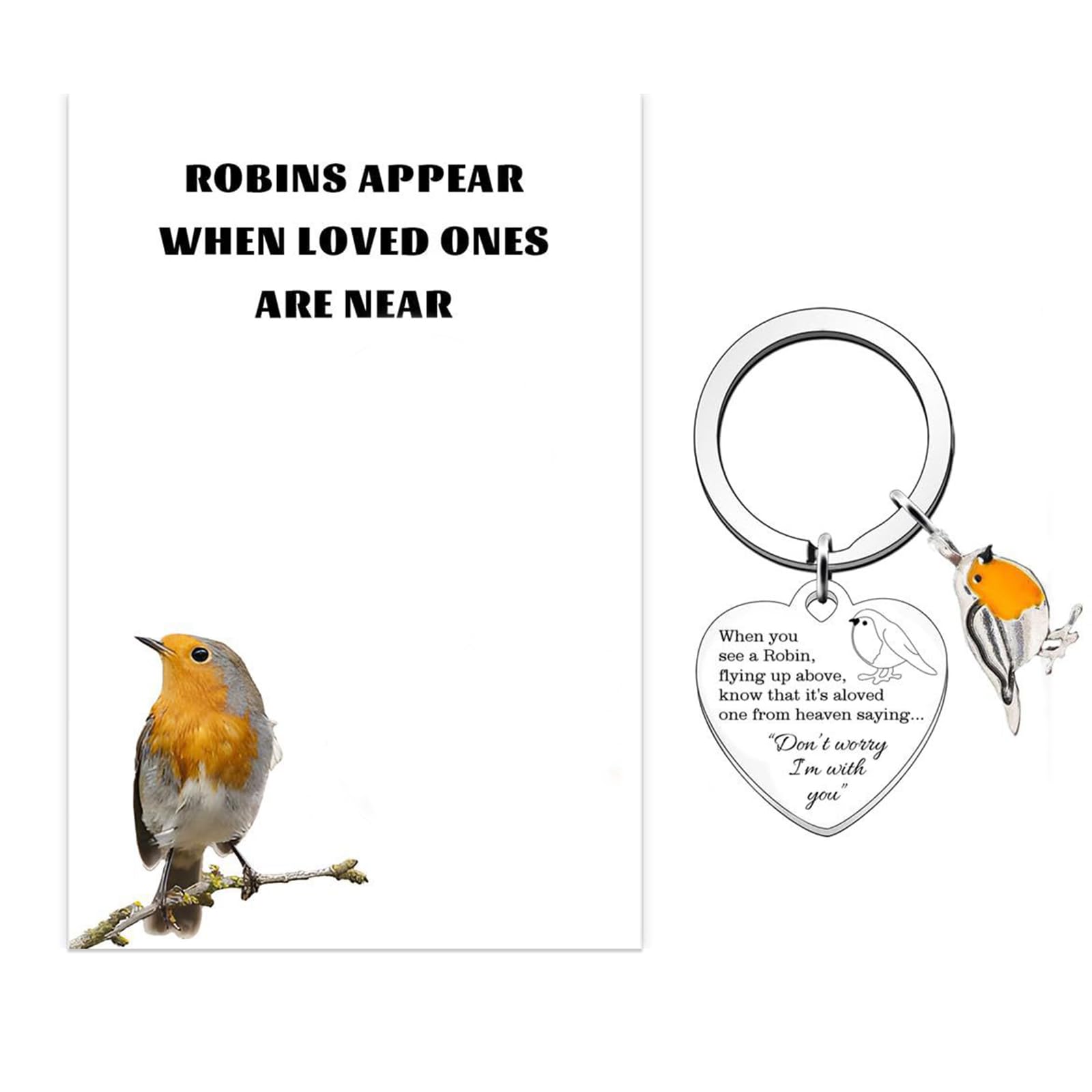 Ceegeww Unisex Silver 1 Pcs Robin Memorial Gift,Robin Keyring With Greeting Card For Grief,Robins Appear When Loved Ones Are Near,Remembrance Bereavement Gifts For Loss Of Mum Dad,Robinkeyring For Grief
