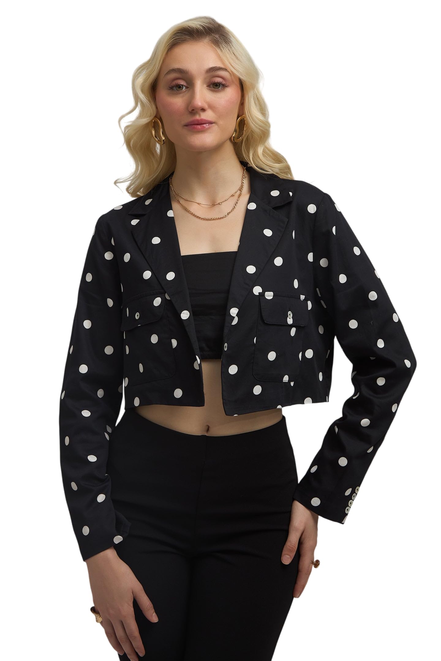 virgio Women’s Polka Dot Crop Blazer – 100% Cotton Tailored Fit Cropped Jacket, Lightweight Breathable Cotton Blazer for Women, Casual Wear, Office Wear, Stylish Layering Piece-picture-38