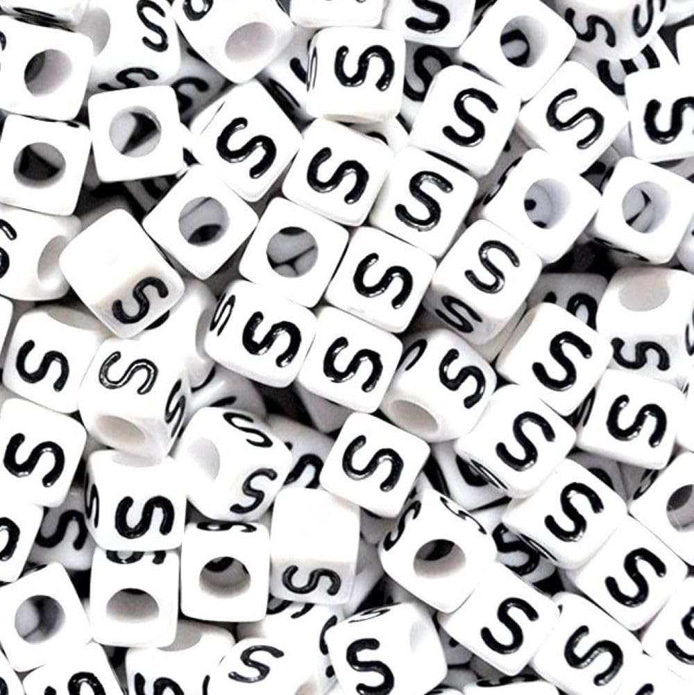 100 pcs 6mm White Cube Letter Alphabet Acrylic Beads Single & Mixed Letters (S)