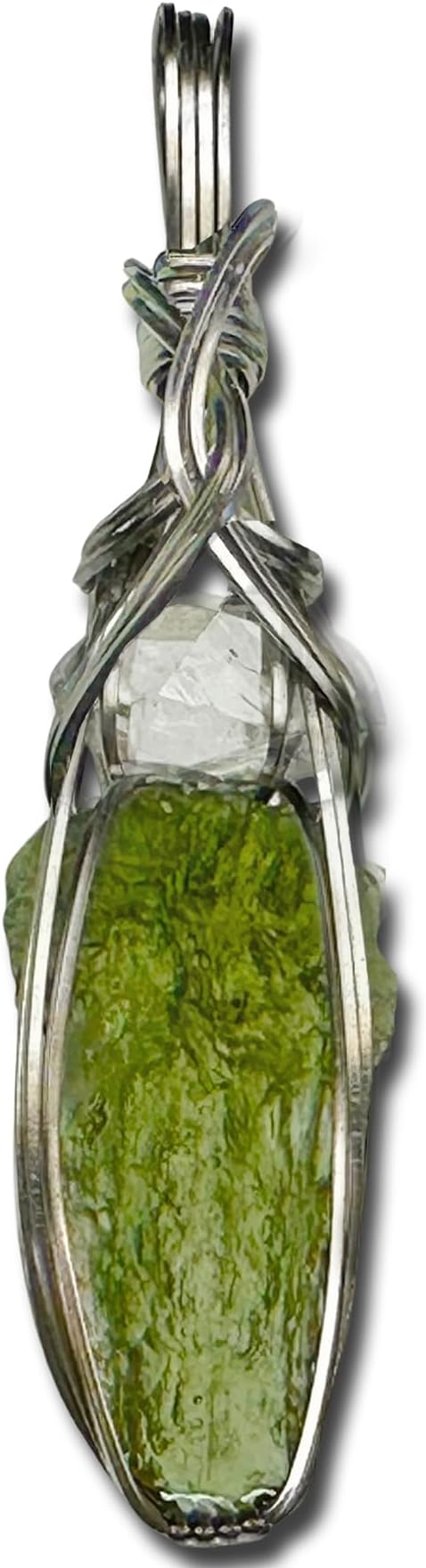 Moldavite Crystal Necklace with Herkimer Diamond Jewelry - Certified Moldavite Crystal Real Czech Republic Stone High Vibrations Moldovite Pendant S61