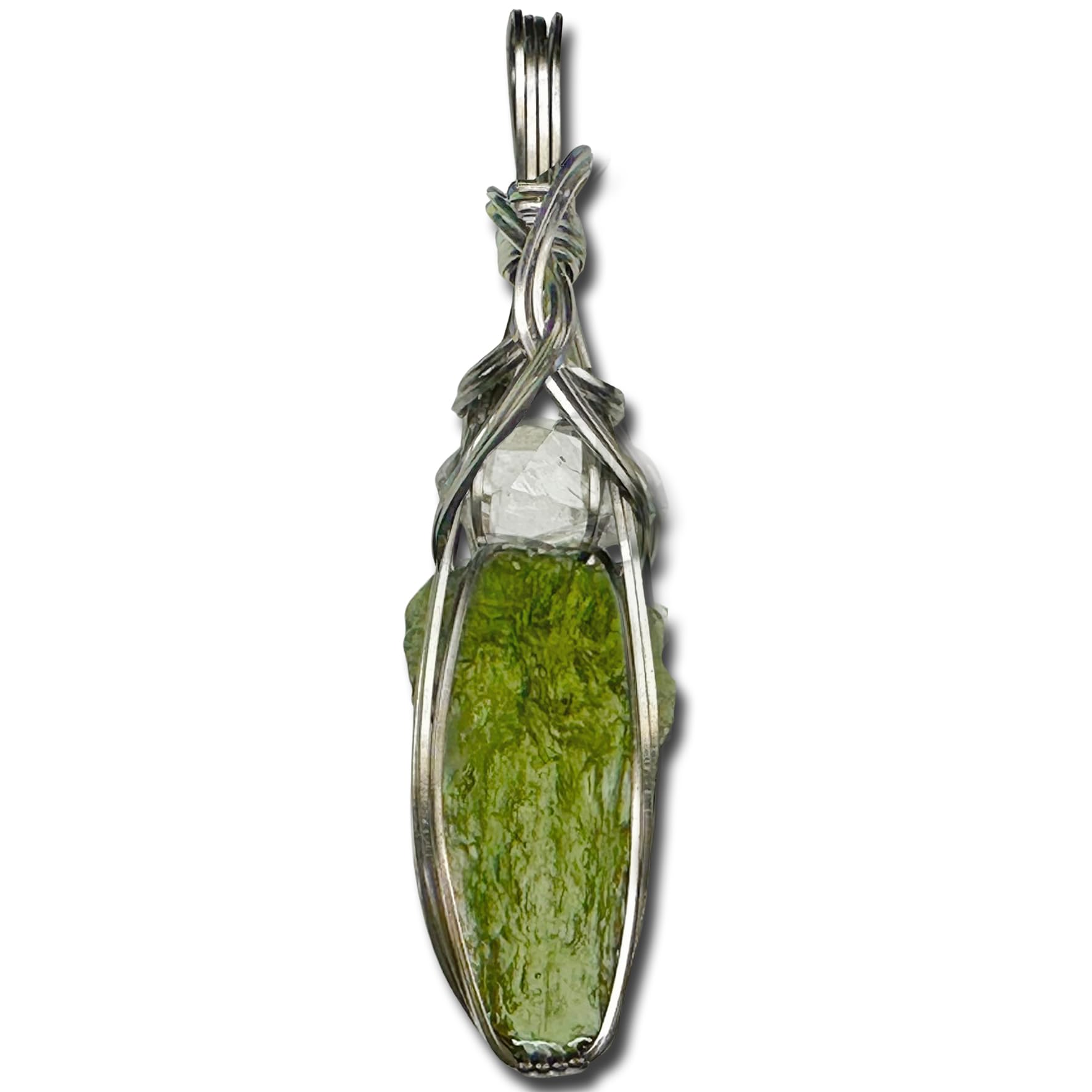 Moldavite Crystal Necklace with Herkimer Diamond Jewelry - Certified Moldavite Crystal Real Czech Republic Stone High Vibrations Moldovite Pendant
