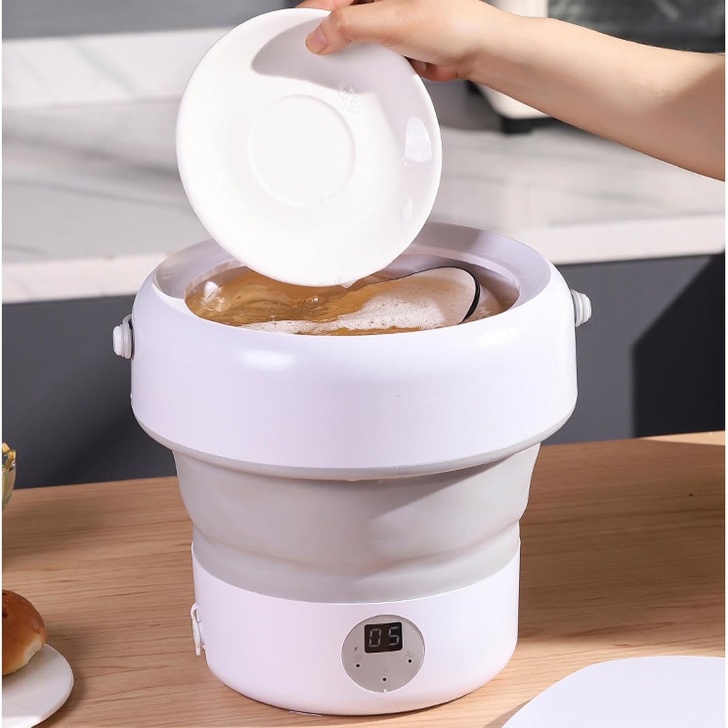 AUNMAS Portable Mini Dishwasher, 5L Foldable Countertop Dish Washer Compact Turbo for Kitchen Dorm Apartment (White)