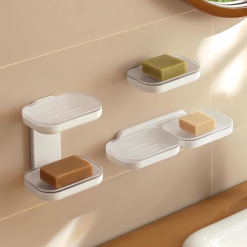 Soporte para caja de jabón, paquete de 2 soportes para jabón sin perforaciones, autoadhesivo, soporte de pared para jabón para baño