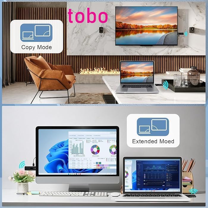 Image of Tobo Wireless HDMI 1 Receivers and One Transmitter,165FT /50M,Splitter Plug and Play,Wirelessly Simultaneous Expansion to Multi-TVs,1080P Full HD for Streaming LaptopTV /Projector (TD-1404H)