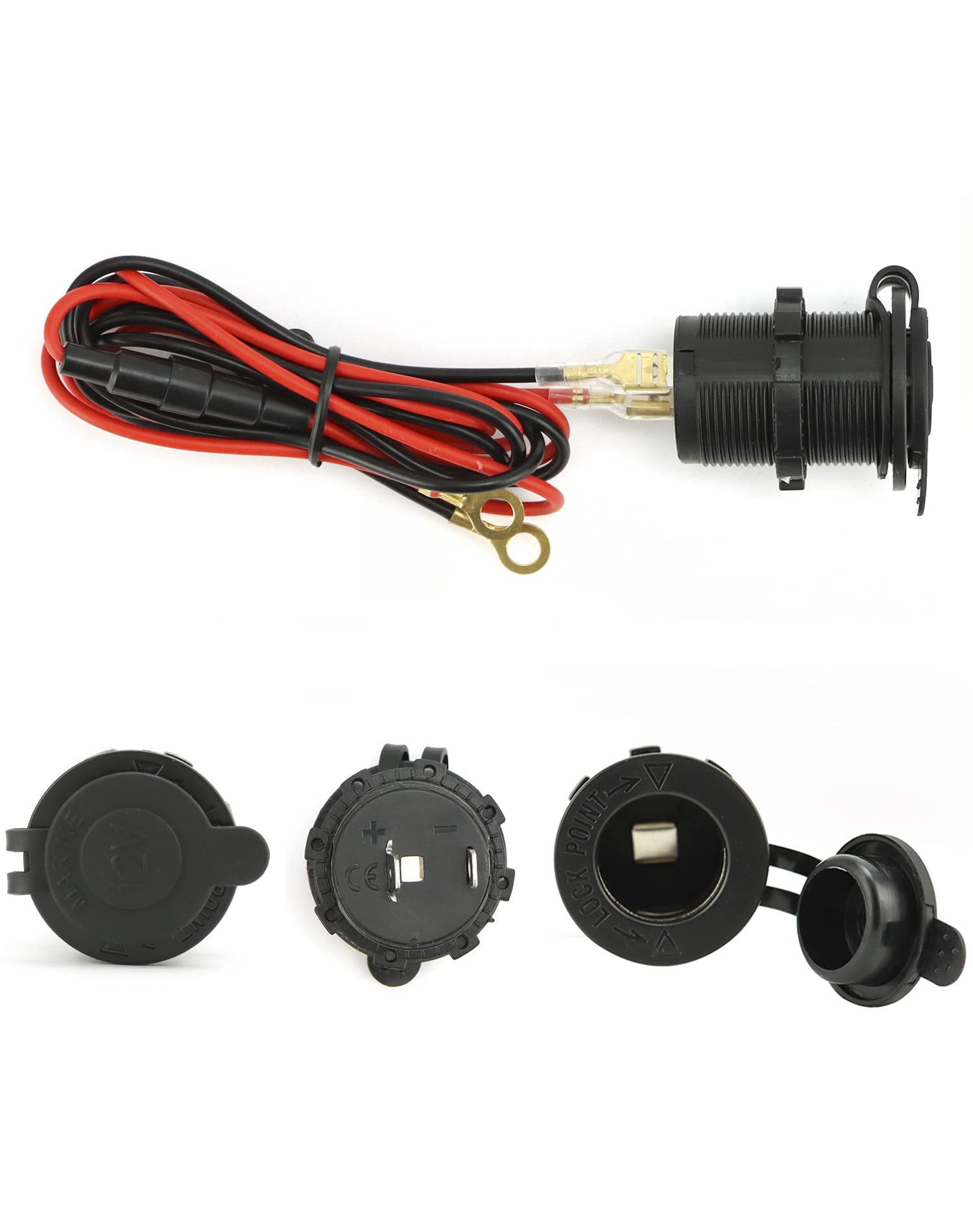 QWORK Presa Accendisigari Auto Impermeabile 12V/24V | Cavo Di Collegamento 1m Per Moto, Nautica E Auto | Solo Presa Di Corrente