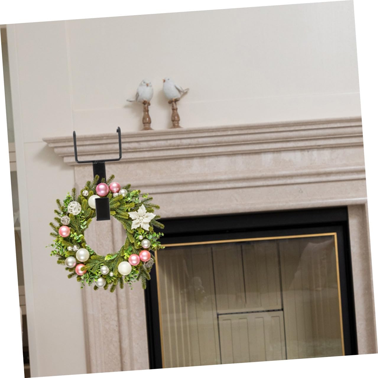Holibanna Door Wreath Hanger 4pcs Black Cast Iron Hooks for Front Door Garland Holder for Christmas and Holiday