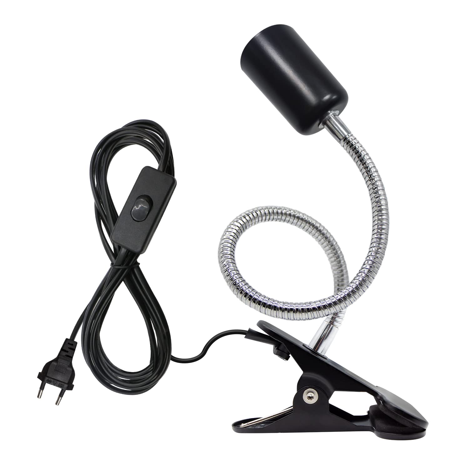 Portalampada E27 Con Pinza E Collo Flessibile - Lampada Da Letto, Scrivania E Piante Con Cavo Da 240cm