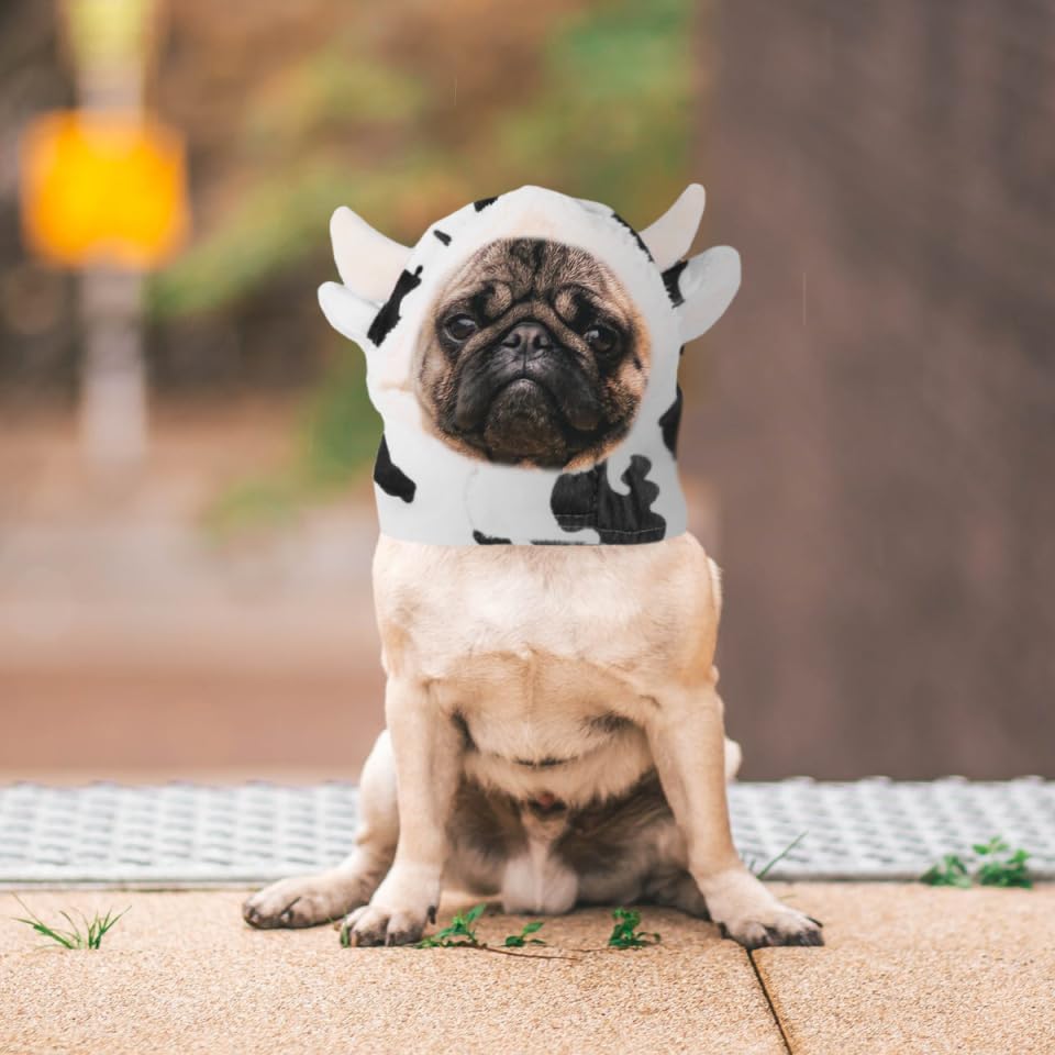 Sombrero de vaca para perro, disfraz de peluche blanco miniatura 2